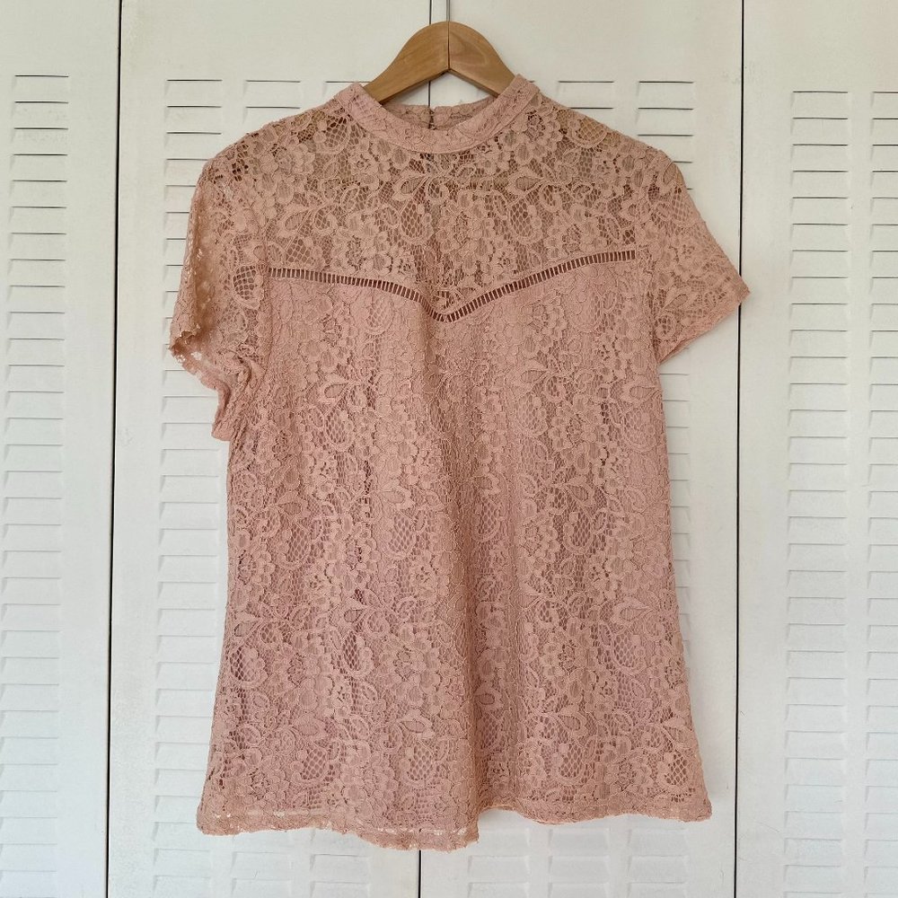 Fourteenth Place Blush High-Neck Lace Blouse (L)